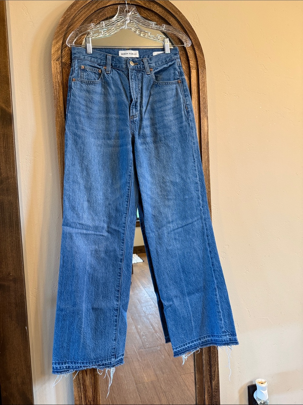Denim Forum High-Rise Wide Leg Jeans in Medium Blue